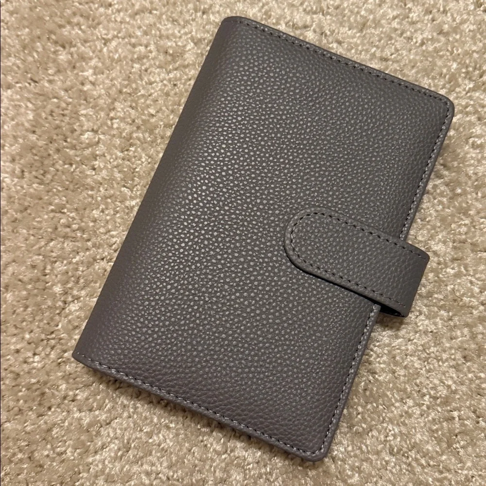 A6 Personal Binder Grey Pebbled Leather Wallet/Planner